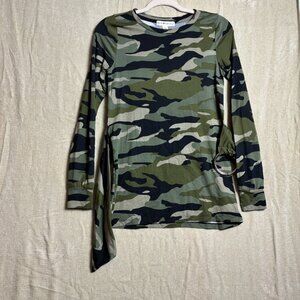 Eye Candy Camo Long Sleeve Top Ring Tie Waist Tunic Women’s S